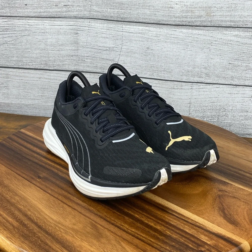 Puma Deviate Nitro 2 Black Team Gold Running Shoes 376855-02 Women’s Size 8